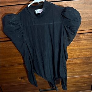 Boutique | BLACK Puff Shoulder Mesh Bodysuit